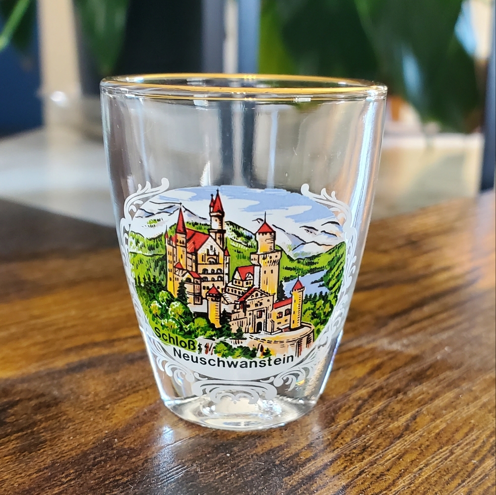 Neuschwanstein Castle Vintage Shot Glass with Gold Rim